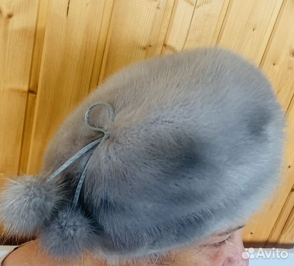 Берет норковый серый