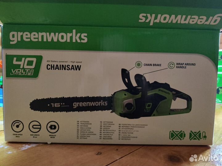 Цепная пила Greenworks 40 V, 1,8 квт, без АКБ и зу