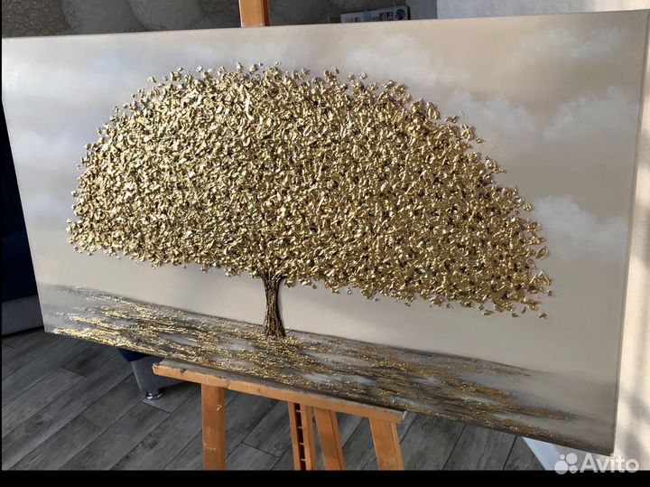 Большая картина маслом Золотое дерево