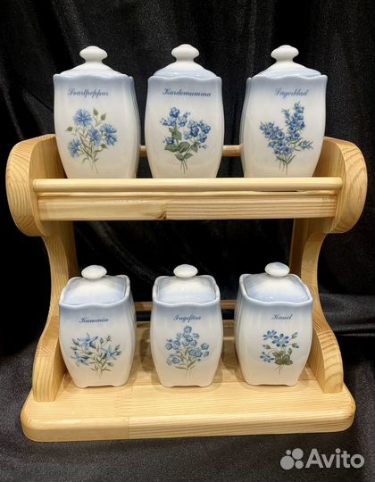 Набор банок для специй/трав на полке фарфор винтаж