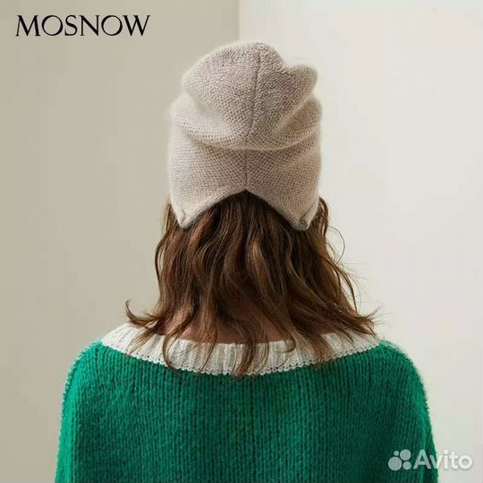 Шапка бини зимняя из кроличьей шерсти