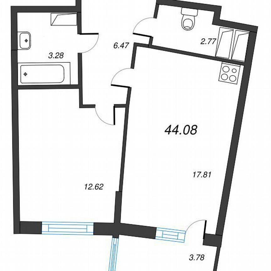 1-к. квартира, 46,7 м², 14/22 эт.