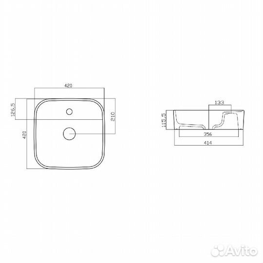 Умывальник накладной gural с отверстием