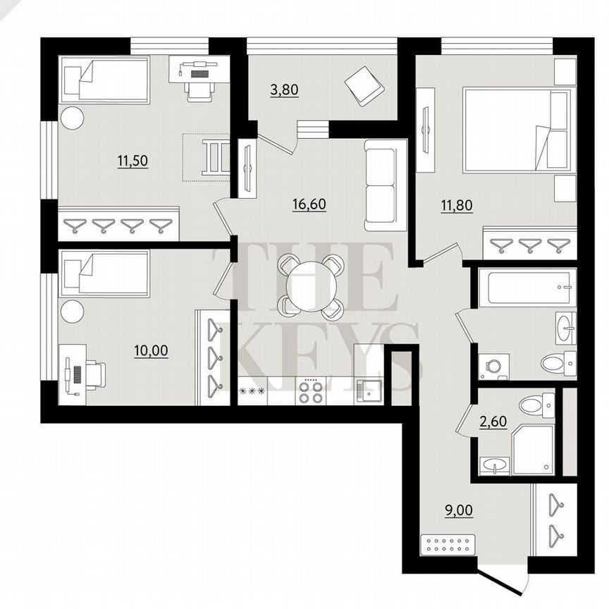 3-к. квартира, 67,5 м², 8/9 эт.