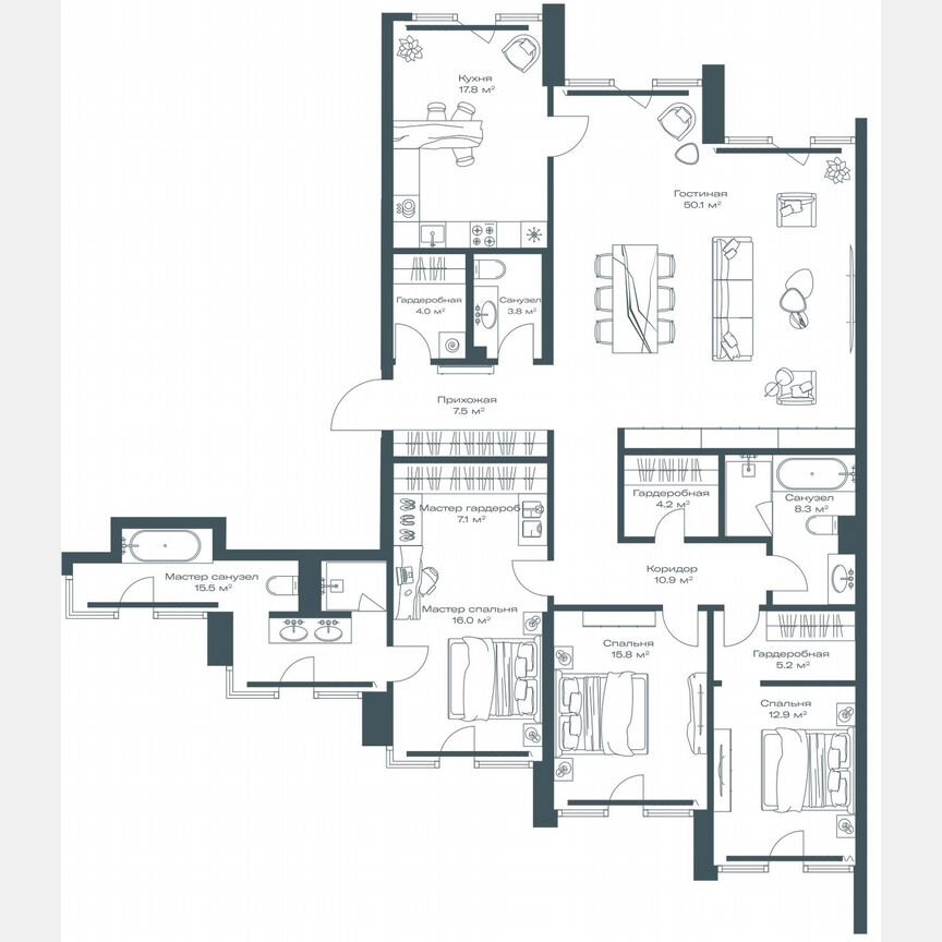 3-к. квартира, 179,1 м², 6/11 эт.