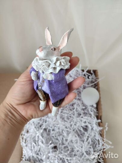 Ватная елочная игрушка кролик