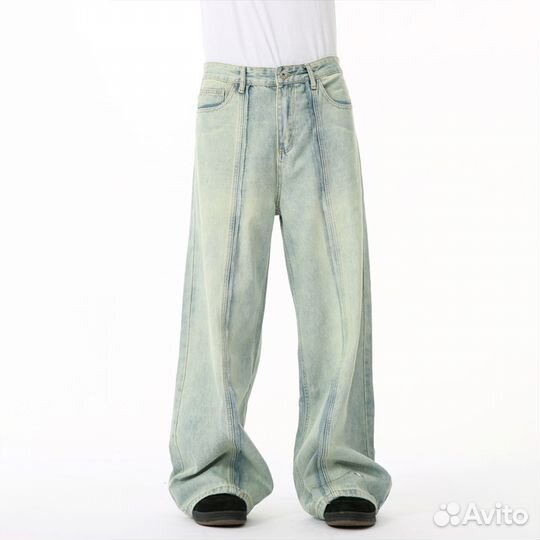 Джинсы Широкие со швом спереди (Светло-голубые)