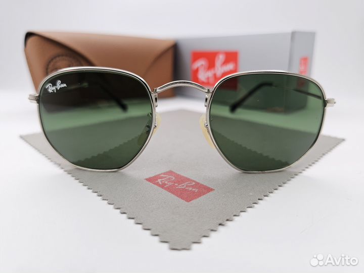 Очки Ray Ban 3548 Hexagonal Silver Зелёное Стекло