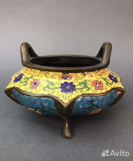 Эмалевая бронзовая курительница, клуазонне, китай