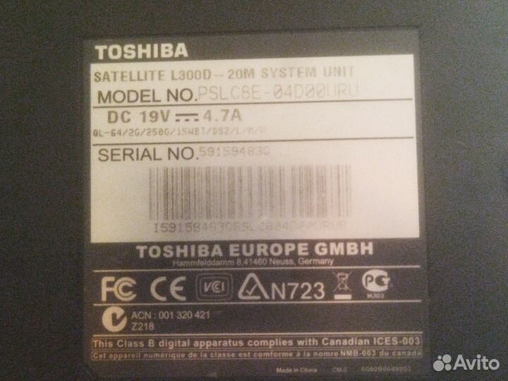 Ноутбук toshiba satellite L300D