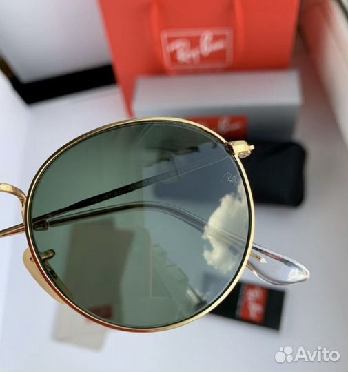 Очки ray ban round metal зеленые