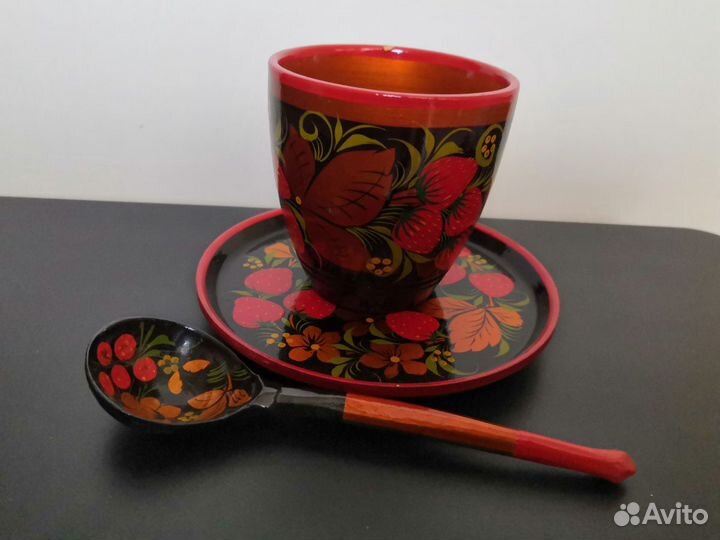 Чашка, блюдце, ложка. Хохлома. СССР