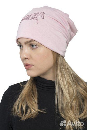 Шапка бини женская, со стразами