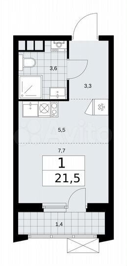 Квартира-студия, 21,5 м², 11/19 эт.
