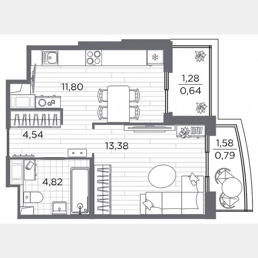 1-к. квартира, 36,4 м², 12/13 эт.
