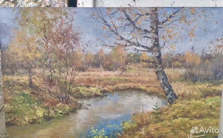 Картина маслом пейзаж оргалит 25*33