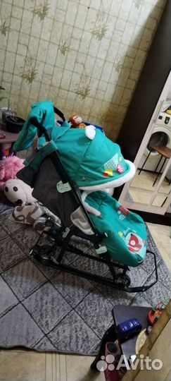 Детские санки коляска с колесами бу