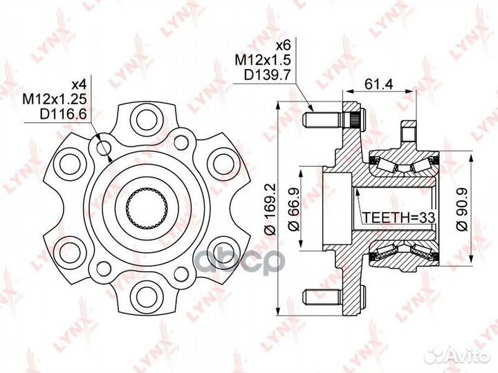 Ступица колеса зад прав/лев WH1121 lynxauto