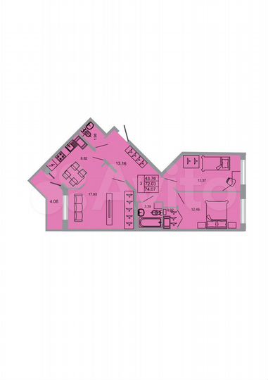 3-к. квартира, 74,1 м², 19/20 эт.