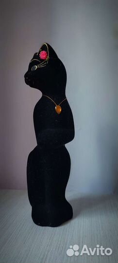 Статуэтка керамическая,бархатная черная кошка