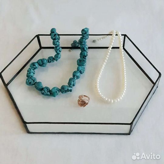 Поднос из стекла шестигранный ручной работы