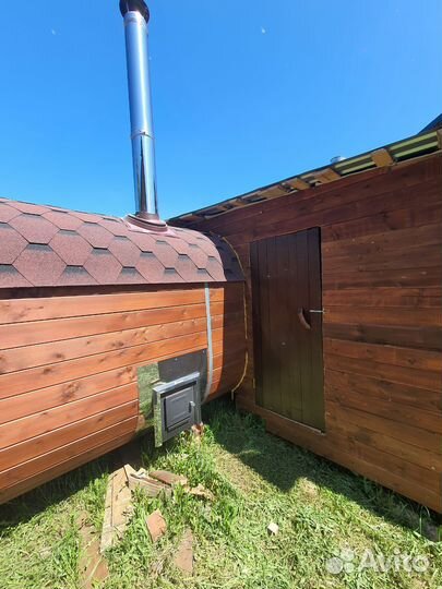 Баня бочка 6 метров с туалетом и раздевалкой