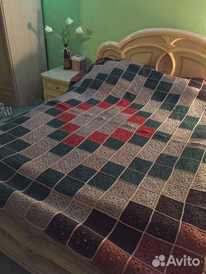 Лоскутное одеяло пэчворк вязаное из натур шерсти