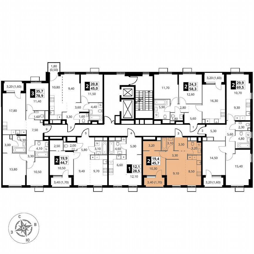 1-к. квартира, 45,7 м², 2/7 эт.