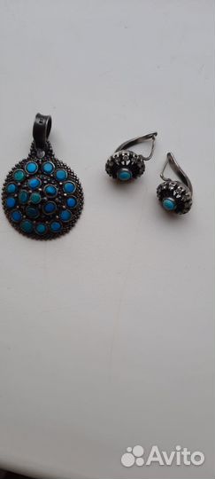 Серебряные подвеска и серьги с бирюзой