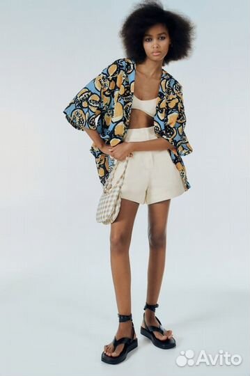 Шорты из хлопка Zara XS бежевые