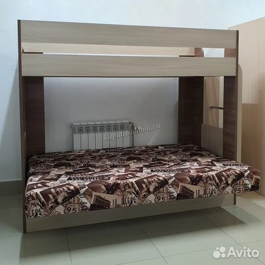 Кровать для двоих детей двухъярусная с диваном