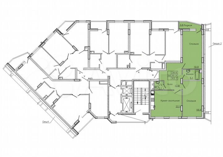 2-к. квартира, 83,7 м², 3/18 эт.