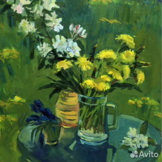 Картина маслом Цветы весенние Одуванчики