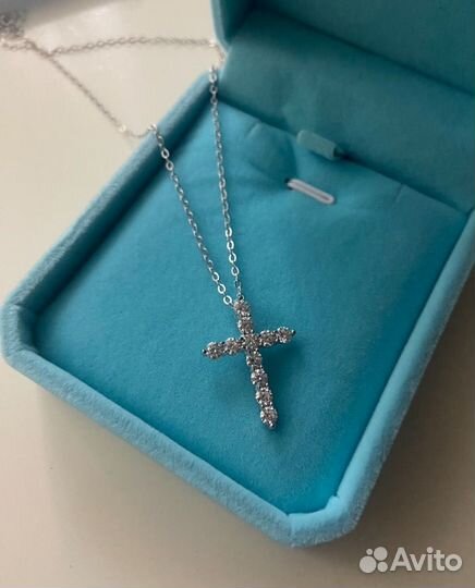 Крестик с бриллиантами муассанитами подвеска сереб
