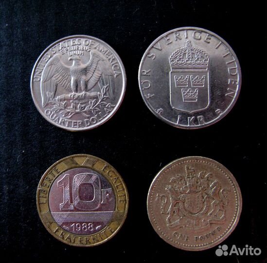 Монеты/10 франков/25 центов/1 фунт/10 пфенингов