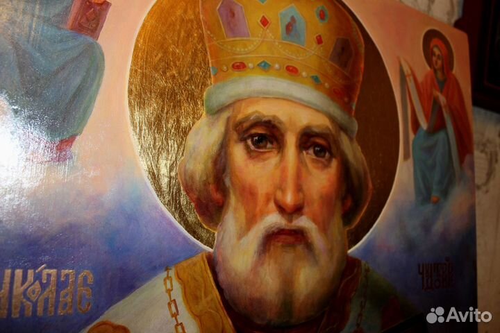 Большая Икона Николай Чудотворец 71*50 золото масл