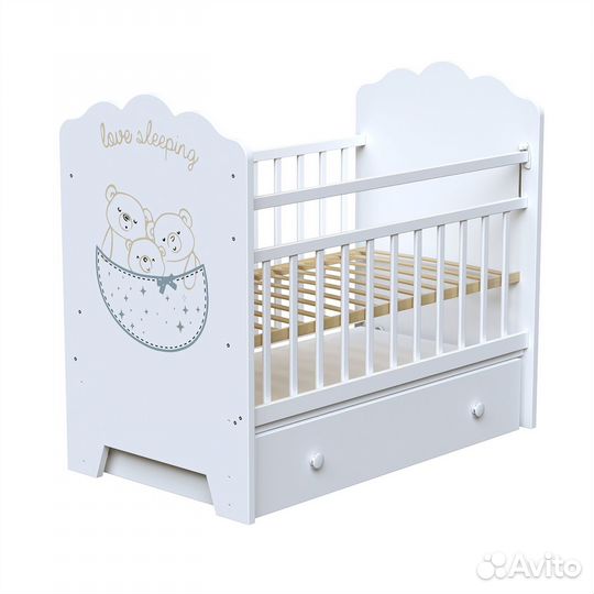 Детская кроватка с маятником и ящиком