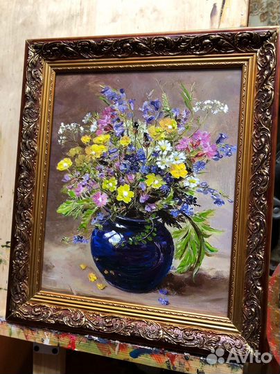 Картина маслом на холсте полевые цветы