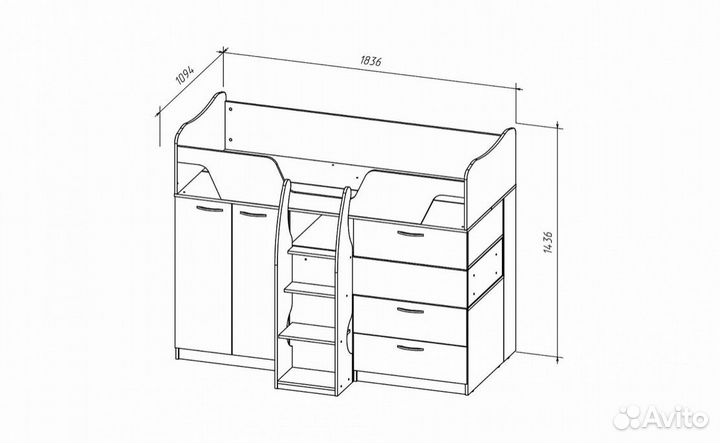 Кровать чердак со столом корсар 1