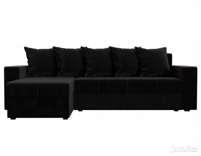 Диван угловой Дубай Лайт левый угол, велюр, черный