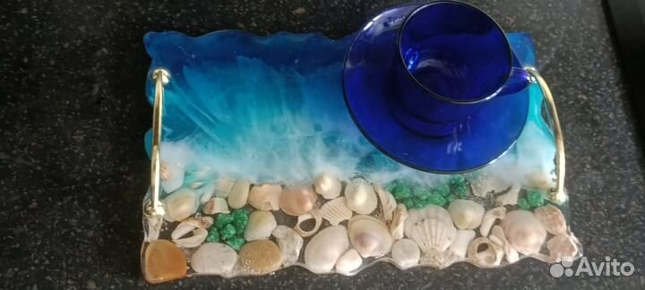 Поднос Море из эпоксидной смолы