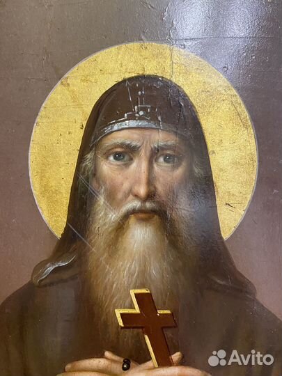 Шикарная редкая старинная икона Пахомий Великий