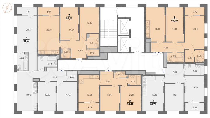 2-к. квартира, 61,7 м², 22/22 эт.