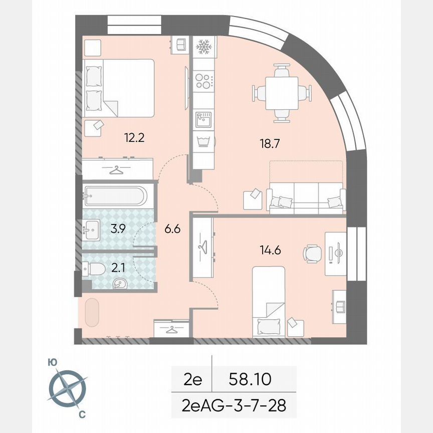 2-к. квартира, 58,1 м², 28/28 эт.