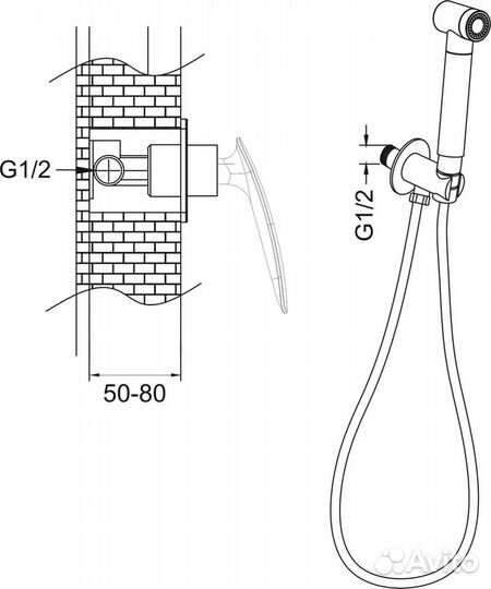 Гигиенический душ со смесителем Rose R1105H, черный