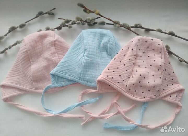 Шапочка на завязках на малыша 36,38 см