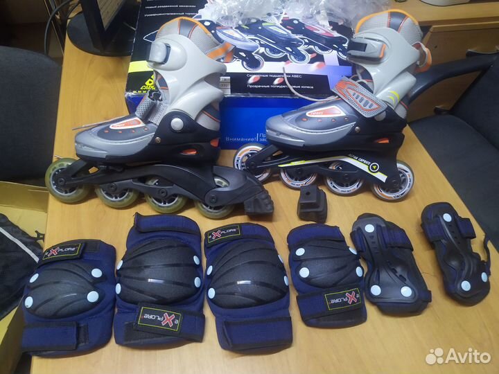 Коньки роликовые 30-33, плюс защита, в отл. состоя
