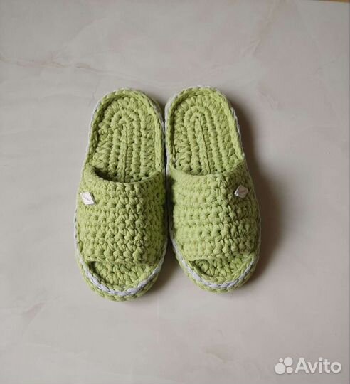 Тапки домашние.Вязаная обувь,хлопковая пряжа