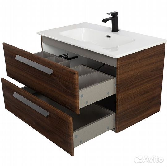 Тумба под раковину Cezares Eco-Cer-N 80 ECO-CER-N-800-2C-SO-NCS-P подвесная Орех шоколад Софт без ру