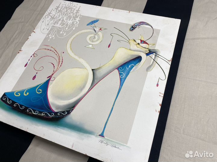 Картина интерьерная в винтажном стиле, с котиком